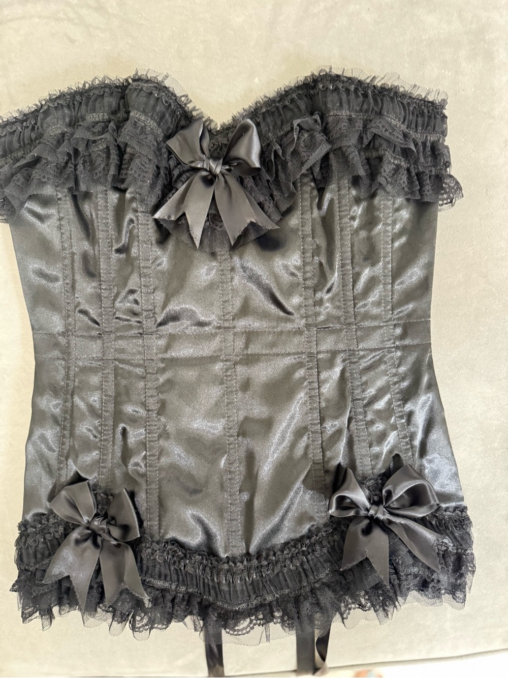 Trashy Lingerie 🖤Black Satin Lace Corset Top with Bows